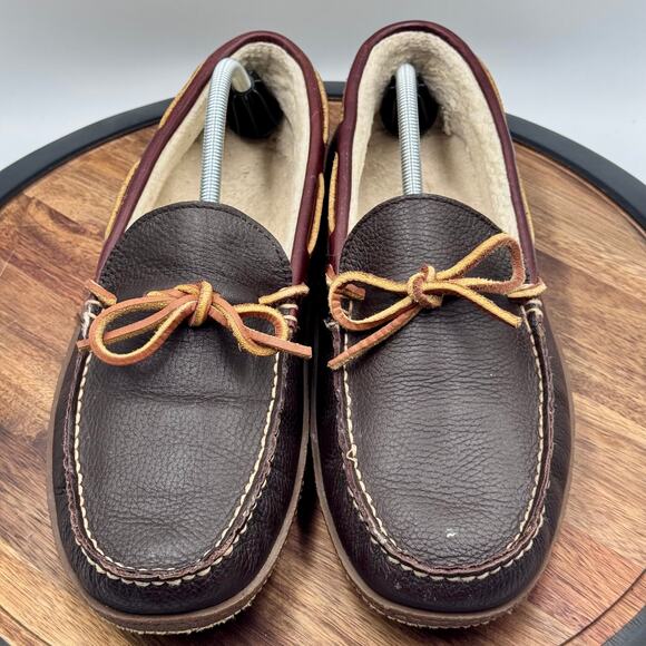 L.L. BEAN Men\'s 13M Moccasins Slippers Brown Leather Shearling Lined Warm Shoes main image 11